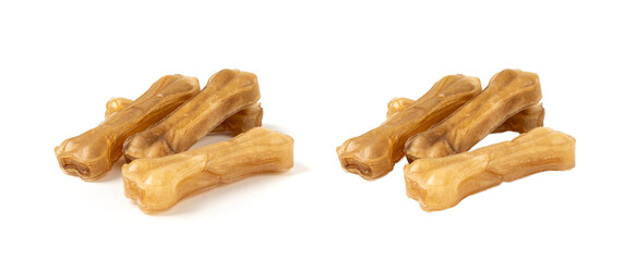 Rawhide bones, collagen dog chew food, pressed dry kibble, natural long-lasting canine treats