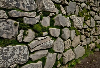 stone wall with moss growing on it