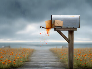 Unclaimed letter in mailbox with rain stain