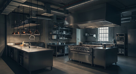 Industrial Kitchen Design Featuring Stainless Steel Appliances And Concrete Finishes