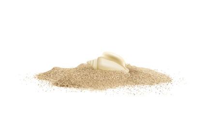 Shells in sand pile isolated. Seashell on sandy beach, ocean dune clams, summer seashore © ange1011