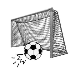 soccer ball in goal net, retro halftone effect, football illustration