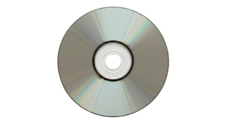 A compact disc centered on a black background with a reflective surface and a central hole design