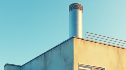 Industrial building rooftop corner at sunrise