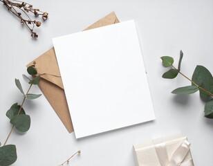 wedding invitation mockup minimalist style white and neutral colors marriage concept