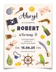 Nautical Pirates Birthday Party Invitation Card.
