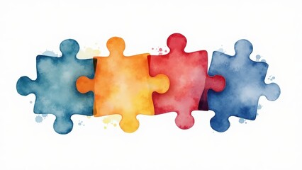 Obraz premium Watercolor Puzzle Pieces: Teamwork, Connection, Collaboration, and Problem Solving Concept