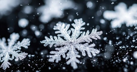 Close-up of intricate snowflake.  Crystalline beauty amidst winter's precipitation