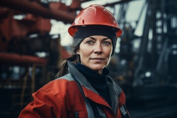 portrait of a middle age female worker on oil platform