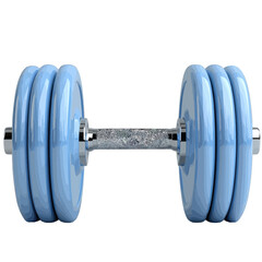 Volumetric illustration of a barbell with blue weights on a simple design showcasing fitness and strength training equipment
