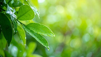 dew kissed green leaves serene nature background image for design