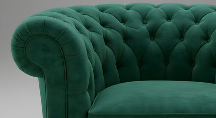 Fototapeta premium Elegant Green Velvet Chesterfield Sofa Close Up For Interior Design