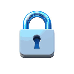 Volumetric illustration of data encryption with a blue padlock symbolizing security and confidentiality of information systems