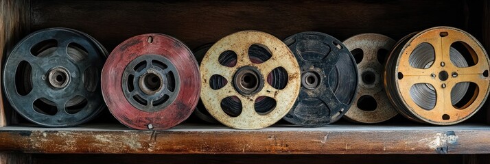 Fototapeta premium Vintage film reels evoke a sense of cinematic nostalgia and history