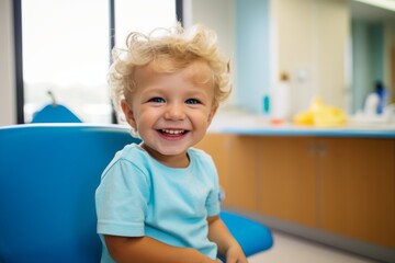 Fototapeta premium Portrait of a smiling 3 years old patient at dental office