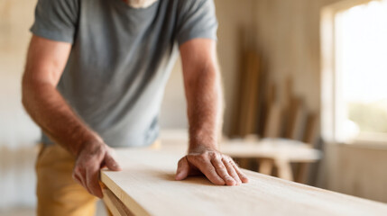 Obraz premium person engaged in woodworking crafting wooden item with precision and care