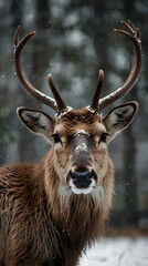 Reindeer with Fine Fur Texture and Strong Antlers