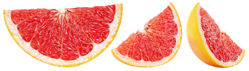 Set of slices of grapefruit citrus fruit isolated on transparent background