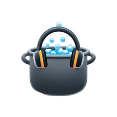 Obraz premium Headphones in a boiling pot of water digital illustration art fun food on transparent background