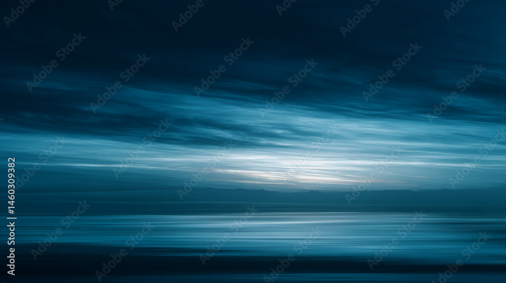 Poster abstract image of a serene twilight sky and calm water, showcasing a tranquil and peaceful atmospher