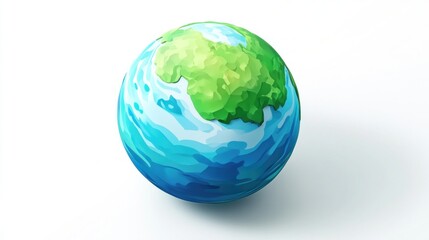Fototapeta premium Cartoon Earth globe, environment, sustainability, white background, eco-friendly concept