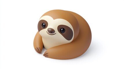 Cute cartoon sloth, sitting, white background, children's illustration