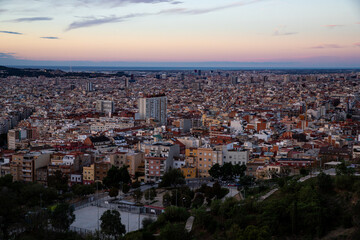 Spain Barcelona dawn cityscape view