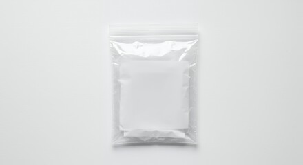 Transparent plastic bag with white content isolated on white background