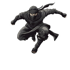 Cartoon Ninja Leaping Over Rooftops Isolated on Transparent Background