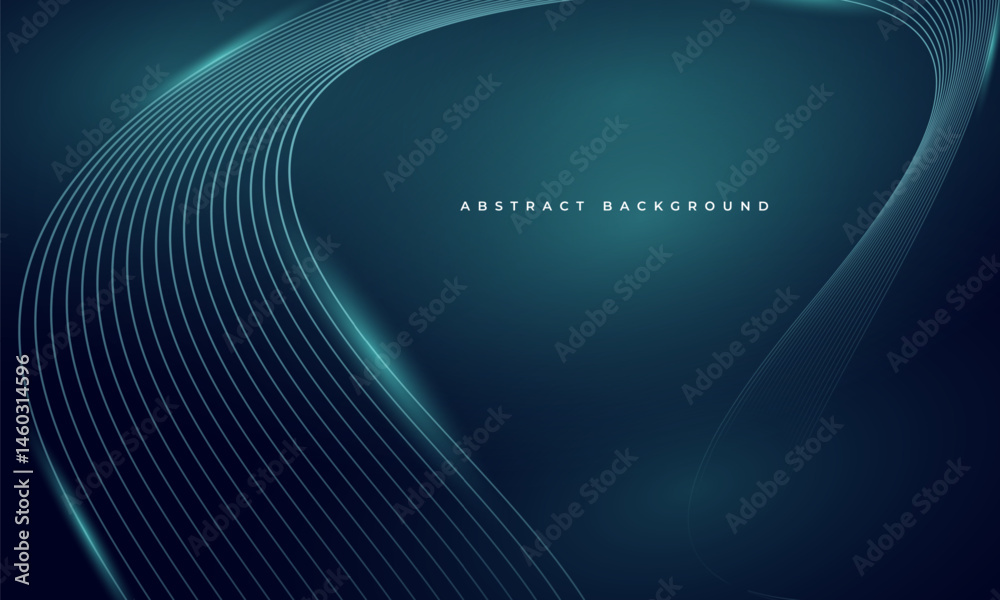 Poster abstract dark blue vector background with glowing blue wavy lines.