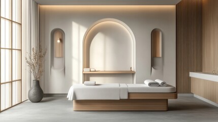 Relaxation Spa treatment room with massage table and elegant interior design