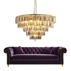 A Grand Crystal Chandelier with Cascading Golden Ele Isolated on Transparent Background