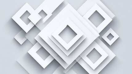 Modern 3D White Square Geometric Shapes Abstract Background Composition