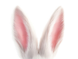 Obraz premium Adorable white bunny rabbit ears fluffy soft pink inner ear detail close on transparent background