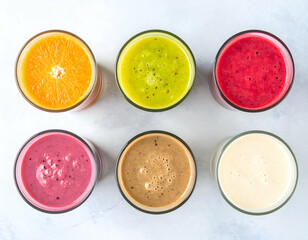 Assortment Of Colorful Fruit Smoothies In Glasses