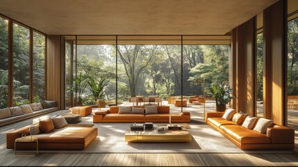 Modern living room with expansive garden views.
