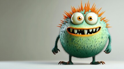 Playful green monster character, digital illustration