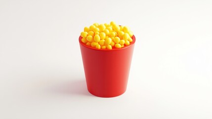 Popcorn in red cup, white background, food photography, snack