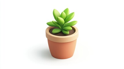 Potted succulent plant, desktop icon, white background, home decor