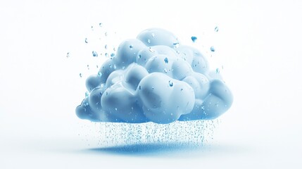 Raincloud, water droplets, white background, weather concept, graphic design