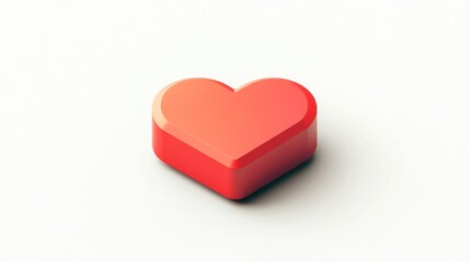 Red 3D heart, white background, love symbol