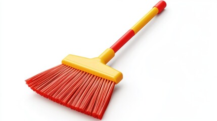 Red and yellow broom cleaning on white background