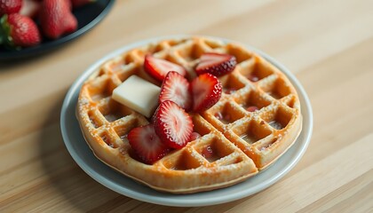 waffle topped with strawberries and butter on a plate