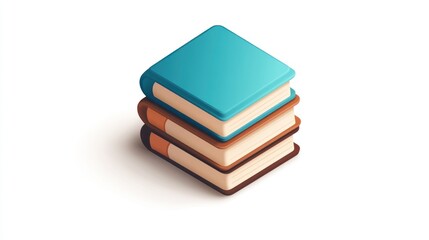 Stack of books, isometric view, white background, education concept
