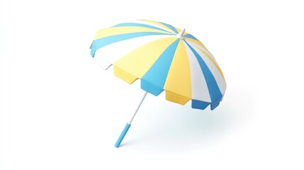 Obraz premium Striped beach umbrella, summer shade, sunny day, white background, vacation imagery