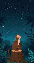 Monkey Gazing at Night Sky
