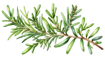 Obraz premium Close up of Lush Green Rosemary Sprig with Needle like Leaves