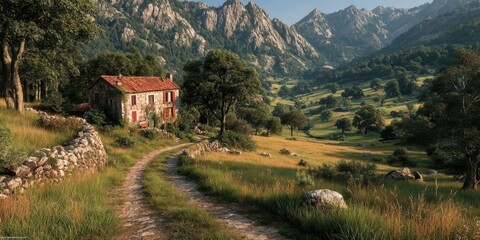 Rustic Farmhouse on Quiet Mountain Road in Countryside during Daylight