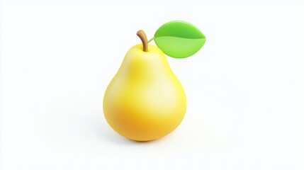 Yellow pear, single leaf, white background, food illustration