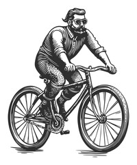Obraz premium Vintage Bicycle Rider Illustration with Bearded Man in Sunglasses